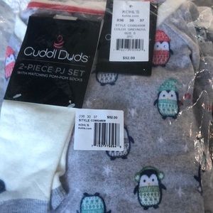 Cuddle duds two piece PJ set with socks. Cute penguin print. New in bag.